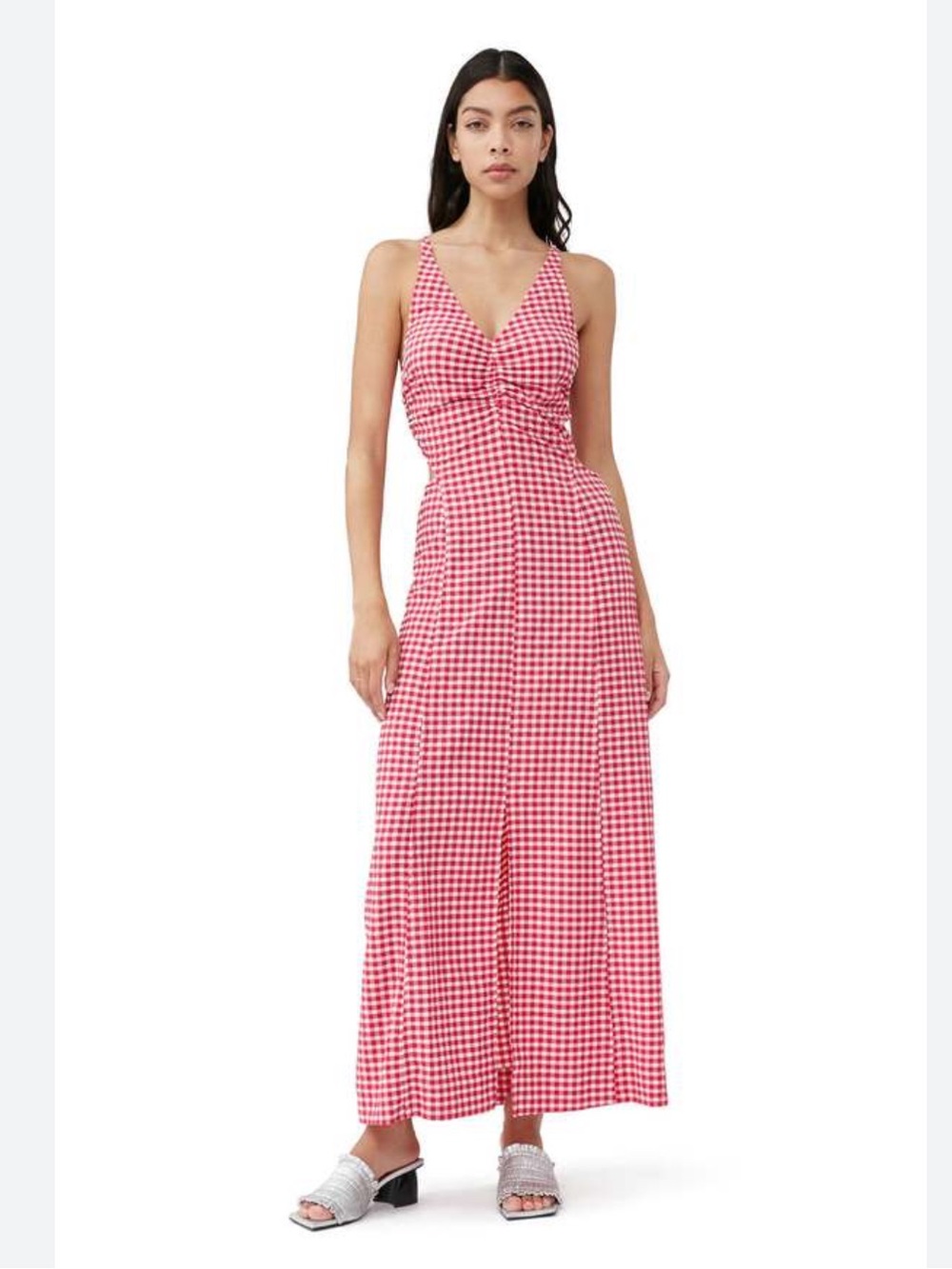 Ganni Red Gingham Seersucker Maxi Dress